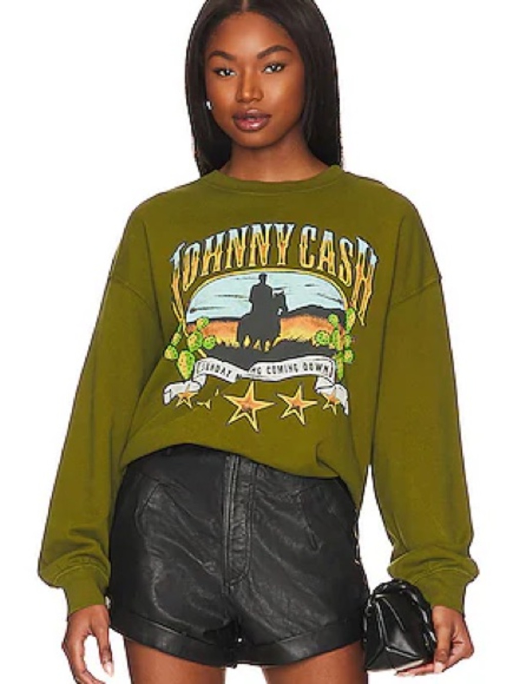 Daydreamer Olive Green Johnny Cash Graphic Crewneck